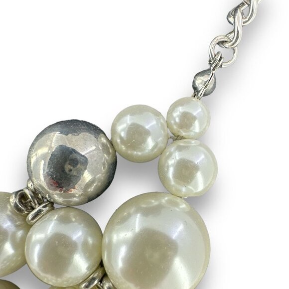 Faux Pearl Bib Style Dangle Beads With Ball Beads Silver Plated Chain necklace b - Picture 4 of 9